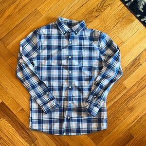 Vineyard Vines Boys L  Blue White Pink Plaid Performance Button Down